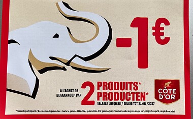 Cote D’Or coupon -1,00€ aan rek bij Delhaize