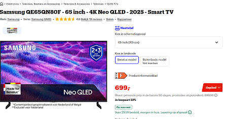 Dagdeal bol: TV Samsung QE65QN80F
