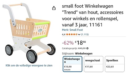 Small Foot houten winkelwagen Trend -62%