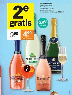night orient 0,0% 1+1 gratis bij albert heijn