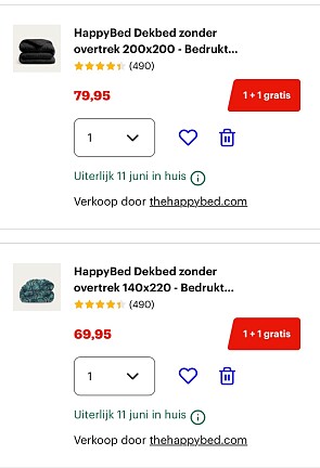 1 + 1 op happybed dekbedden