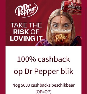 100% cashback op Dr Pepper blik