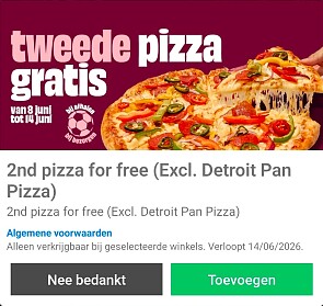 Domino's pizza 2de pizza gratis!