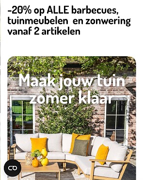 -20% op ALLE barbecues, tuinmeubelen en zonwering
