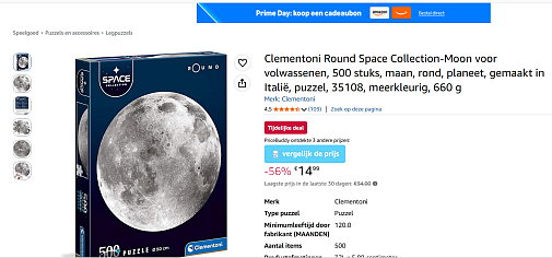 Clementoni Puzzel maan, 500 stuks