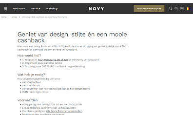 Novy - Tot 300 euro cashback Panorama