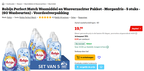 Robijn Perfect Match Wasmiddel en Wasverzachter Pakket - Morgenfris - 5 stuks - (60 Wasbeurten) - Voordeelverpakking (70%!)