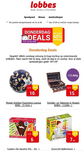 Donderdagdeal bij Lobbes: tot -60% op speelgoed
