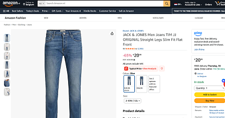 JACK & JONES Men Jeans TIM JJ ORIGINAL Straight Legs Slim Fit Flat Front - €20,99 bij Amazon.nl