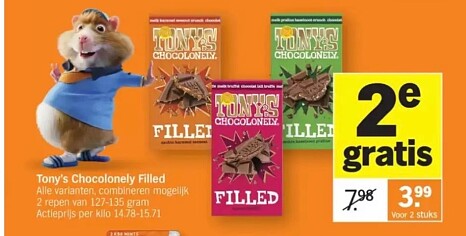 Tony Chocolonely filed 1+1 gratis bij ah