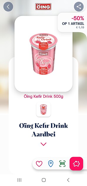 -50% Öing Kefir Drink Aardbei 500g