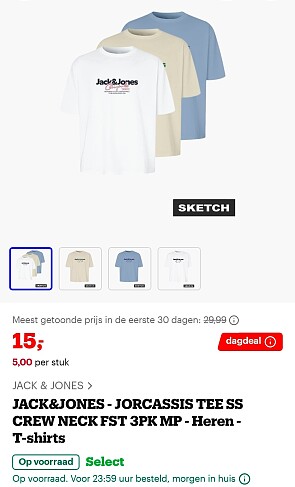 JACK&JONES t-shirts vanaf €5/stuk