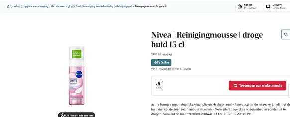 Nivea | Reinigingmousse | droge huid 15 cl
