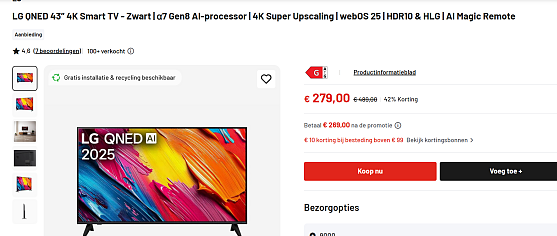 WK op een nieuwe televisie? LG QNED 43” 4K Smart TV - Zwart