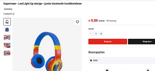 Superman - Led Light Up design - junior bluetooth hoofdtelefoon