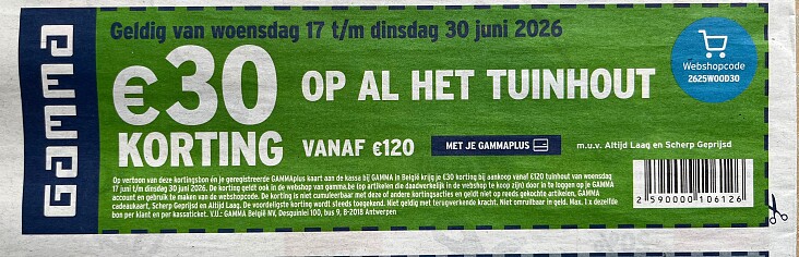 30€ korting op al het tuinhout bij Gamma