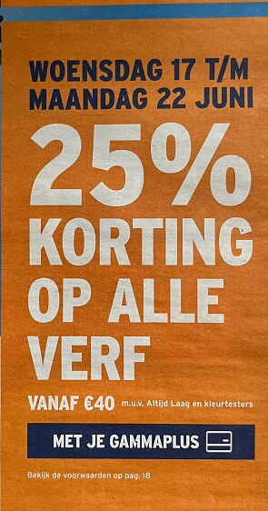 25% korting op alle verf vanaf 40€ bij gamma