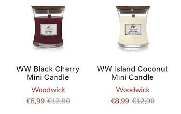 Woodwick kaarsen vanaf 8,99€