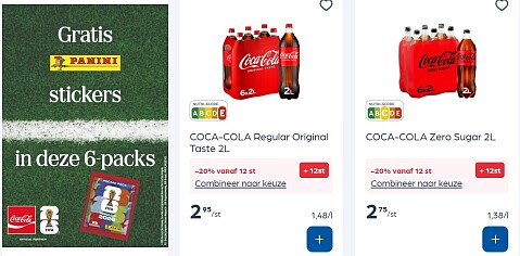 Gratis panini stickers in 2 l packs coca cola