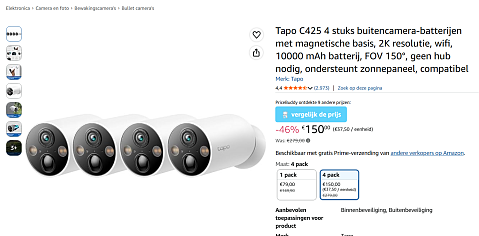 Beveiligingscamera: Tapo C425 4 stuks buitencamera