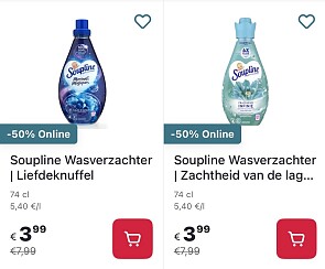 Soupline wasverzachters -50% op Delhaize.be