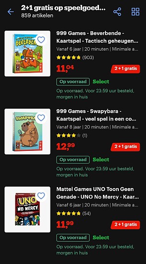 Speelgoed 2+1 gratis bij Bol