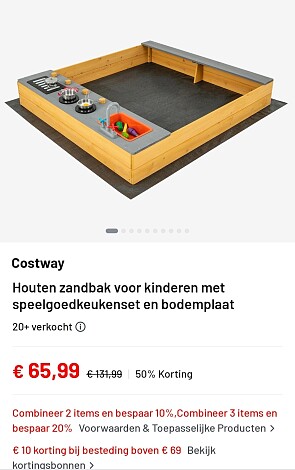 Houten zandbak met speelgoedkeuken -50%