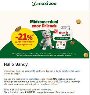 Maxi Zoo: 21% korting op eigen voedingsmerken en non-food bij aankoop vanaf € 69