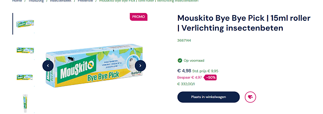 Mouskito Bye Bye Pick | 15ml roller | Verlichting insectenbeten