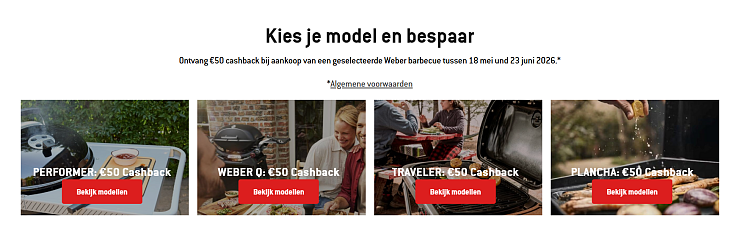 Ontvang €50 cashback bij aankoop van een geselecteerde Weber barbecue