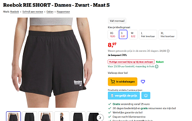 Reebok SHORT - Dames - Zwart - Maat S en M