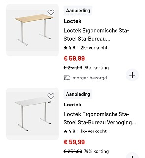 Elektrisch verstelbare bureau vanaf 59,99€