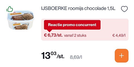 IJsboerke roomijs chocolade 1,5l -50%