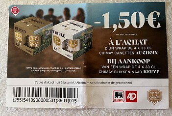Coupon Chimay bier aan rek bij Delhaize