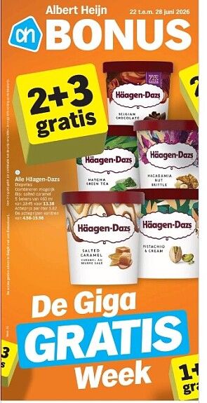 2+3 gratis op haagen dazs ijs bij ah