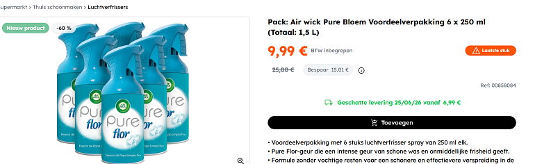Pack: Air wick Pure Bloem Voordeelverpakking 6 x 250 ml (Totaal: 1,5 L)