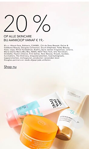 20% korting op alle skincare