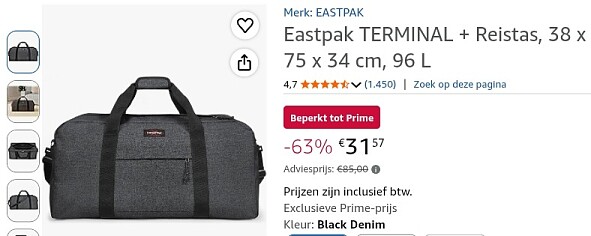 Eastpak 96L reistas PRIME deal