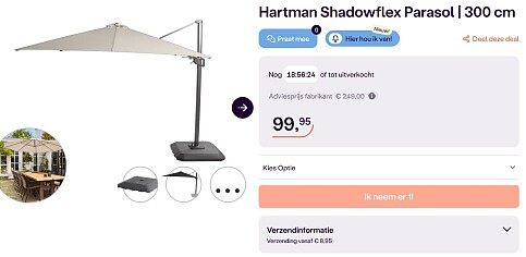 Hartman Shadowflex Parasol | 300 cm -60% op Ibood