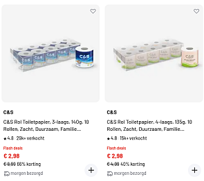 10 rollen toiletpapier voor €2,98