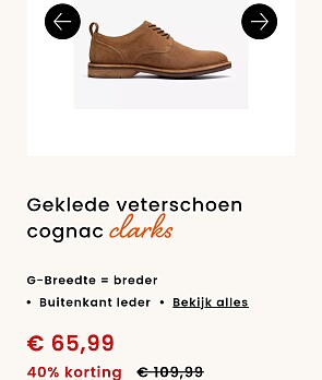 -40% Geklede veterschoen cognac clarks