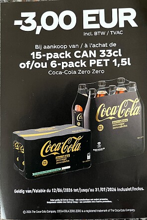 Cola zero no cafeïne coupon Aan kassa bij Colruyt