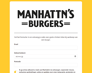 gratis chicken bites bij aankoop van een burger of salade bij Manhattn's burgers