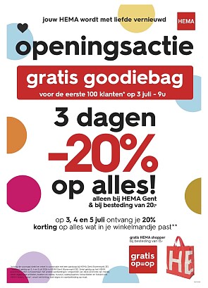 Openingsactie bij HEMA Gent -20% op alles
