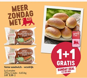 1+1 gratis op la loraine Shandwiches 6 stuks