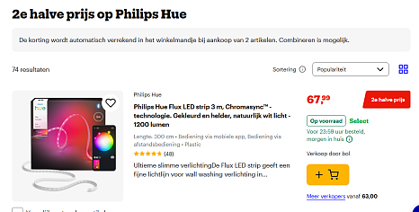 50% korting op 2de product van Philips Hue