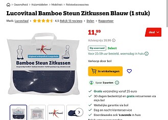 Lucovitaal Bamboe Steun Zitkussen Blauw