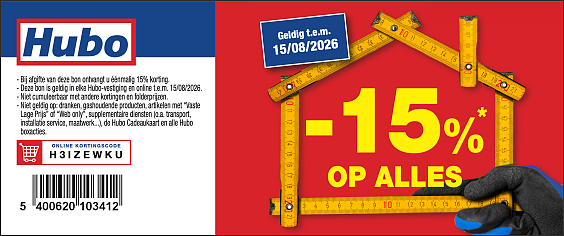 Hubo - 15% t.e.m. 15/08/2026.
