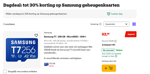 tot 30% korting op Samsung geheugenkaarten