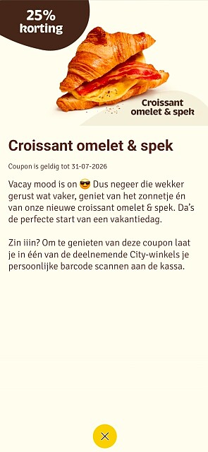 25% korting op de Croissant Omelet & Spek bij Panos!